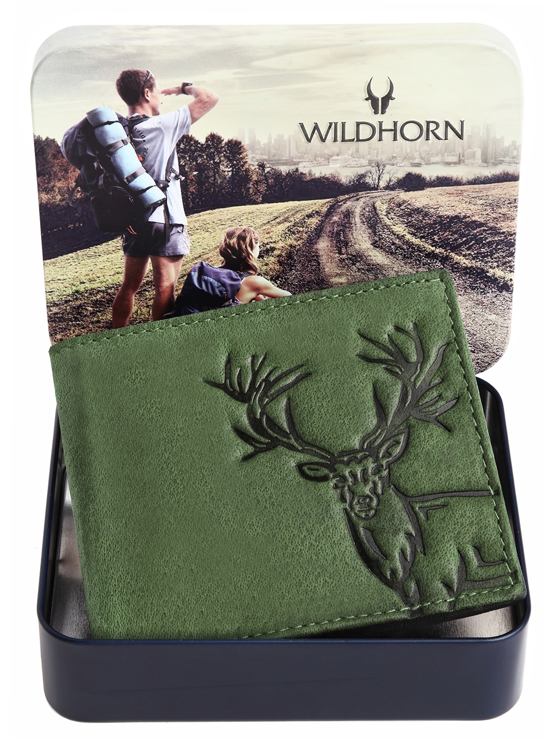 WildHorn | WildHorn RFID Protected Genuine High Quality Leather Embossed Green Wallet for Men