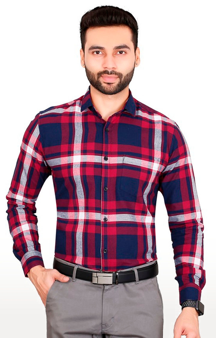 5th Anfold | Fifth Anfold Pure Cotton Red Checked Full Sleeve Spread Collar Men's Formal shirt