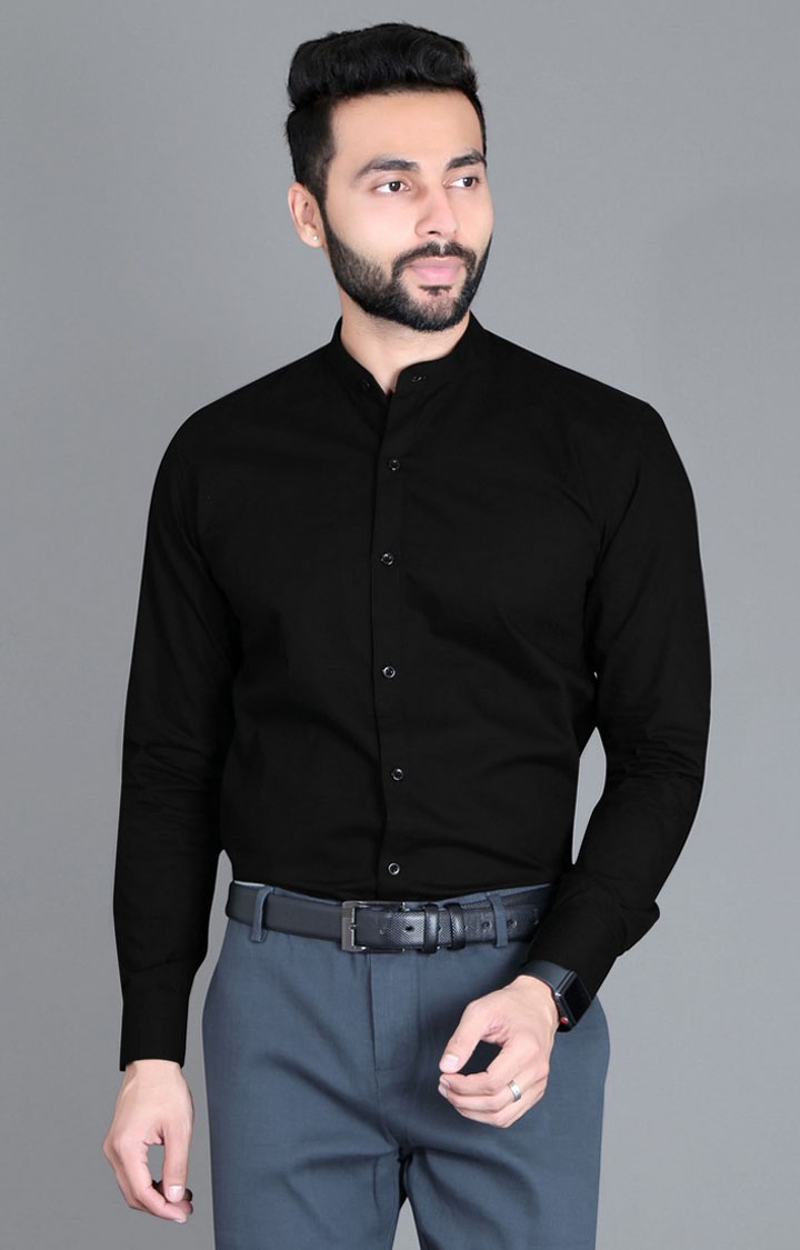 Men's Black Cotton Solid Formal Shirt
