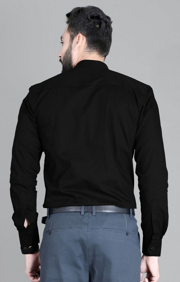Men's Black Cotton Solid Formal Shirt