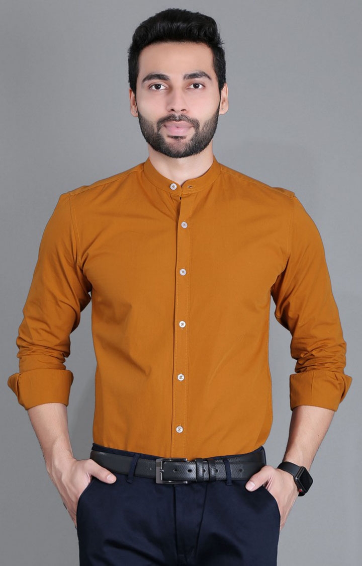Men's Orange Cotton Solid Formal Shirt