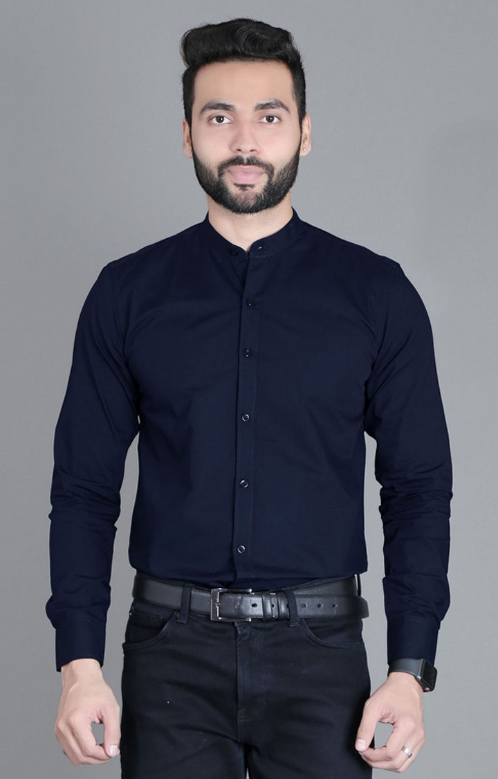 Men's Light Navy Cotton Solid Formal Shirt