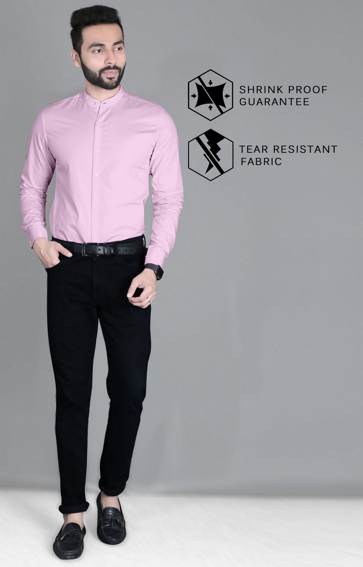 Men's Pink Cotton Solid Formal Shirt