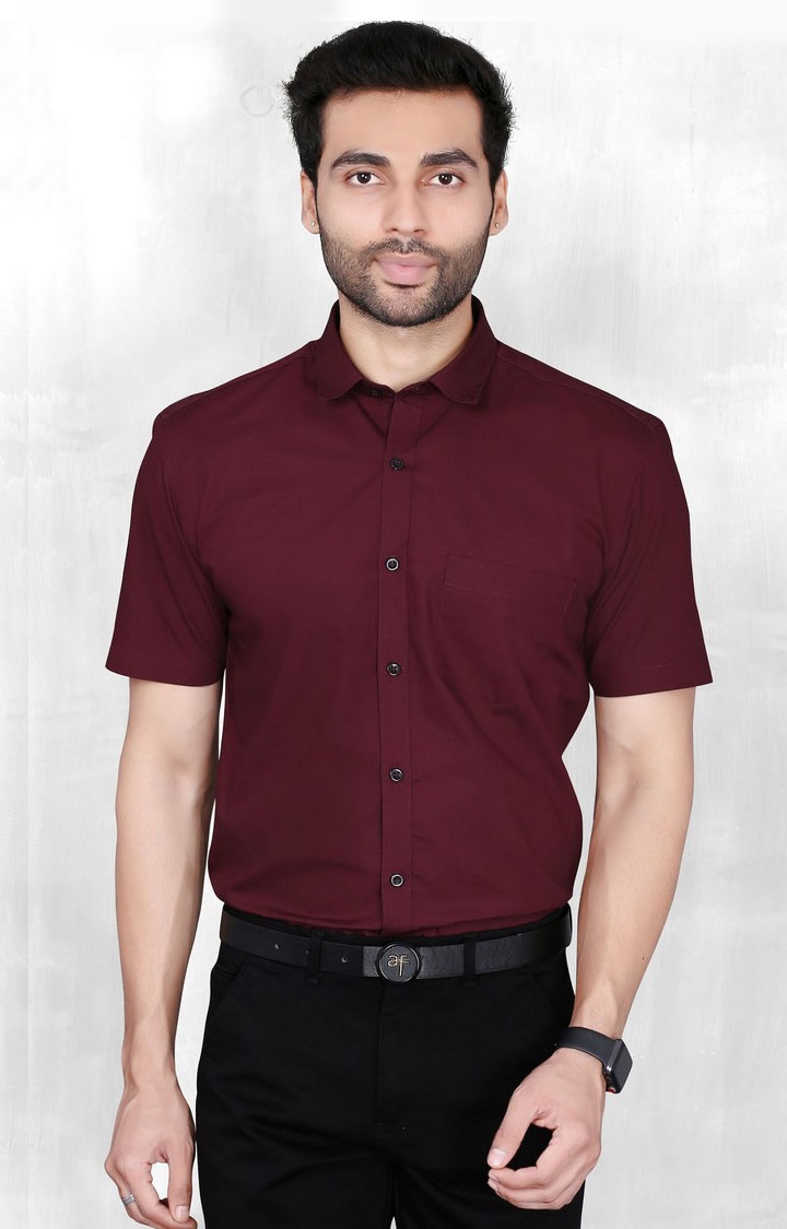 Men's Maroon Cotton Solid Formal Shirt