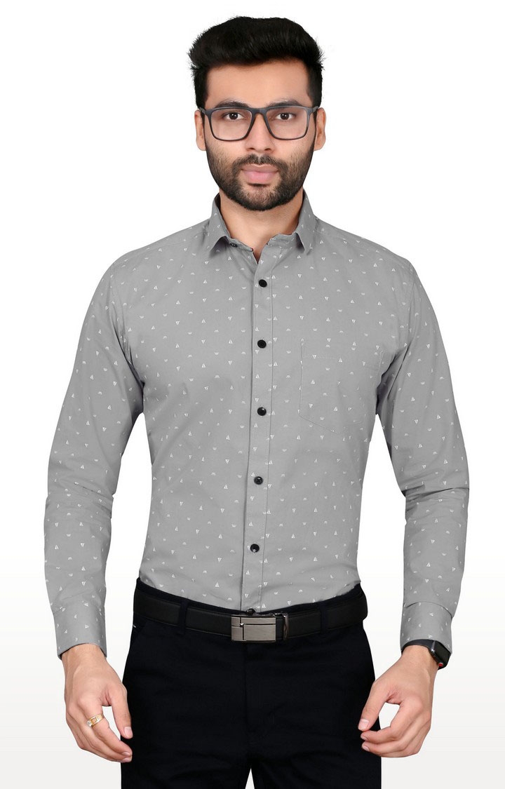 5th Anfold | Grey Printed Formal Shirt
