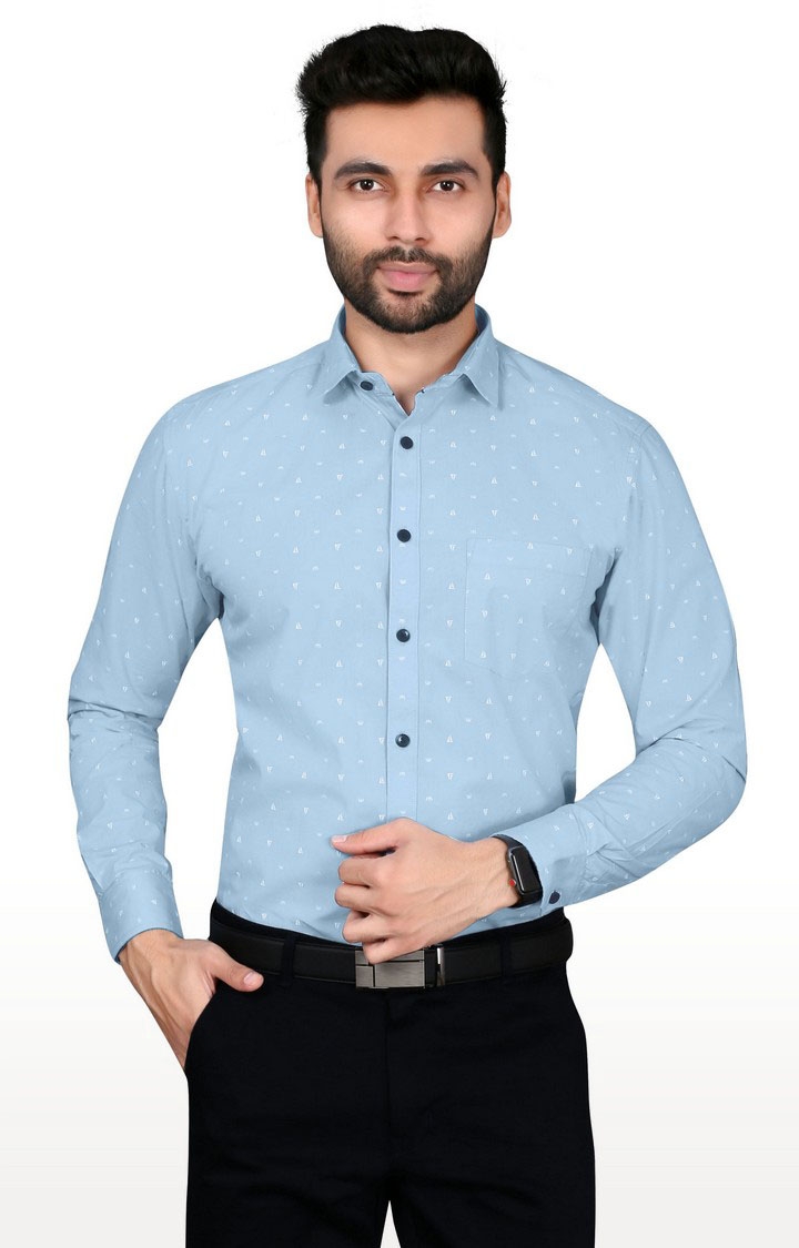 5th Anfold | Blue Printed Formal Shirt