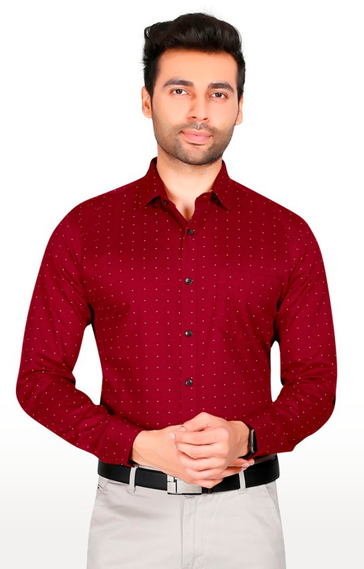 5th Anfold | Fifth Anfold Polka Dots Red Formal Pure Cotton Full Sleeve Spread Collar Shirt