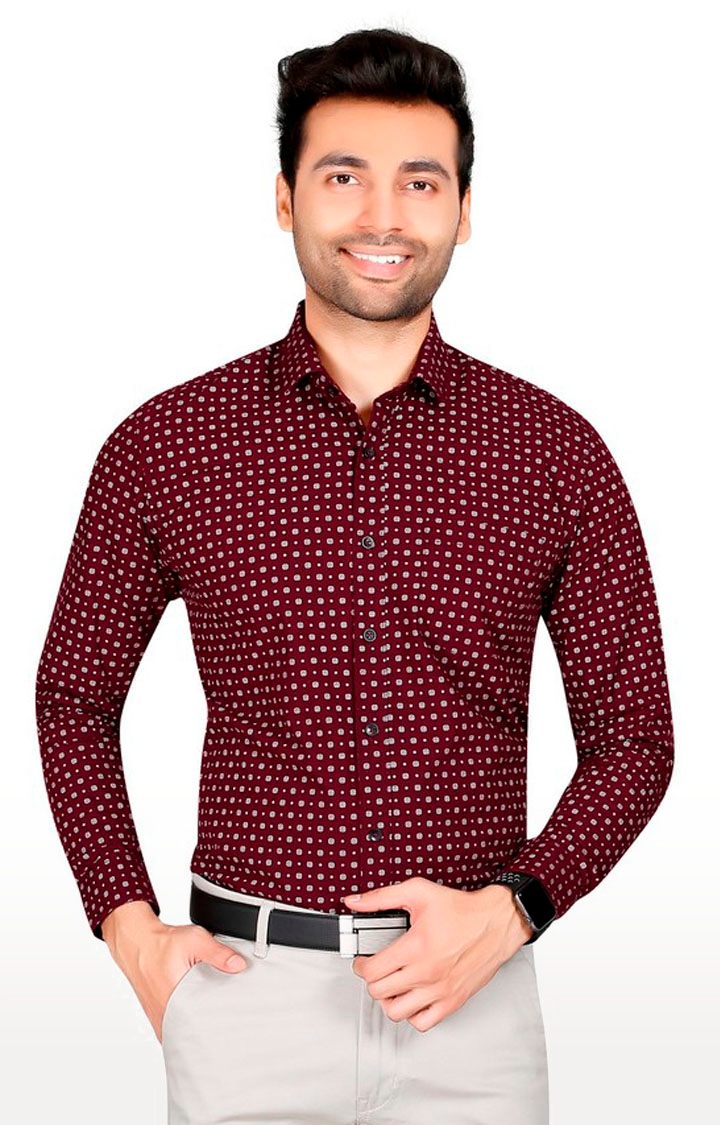 5th Anfold | Fifth Anfold Printed Maroon Formal Pure Cotton Full Sleeve Spread Collar Shirt