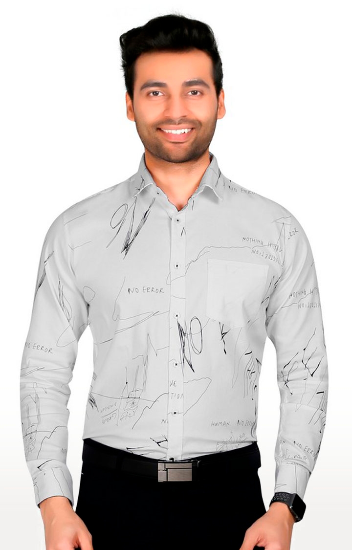 Fifth Anfold Printed Formal Pure Cotton White Full Sleeve Spread Collar Shirt