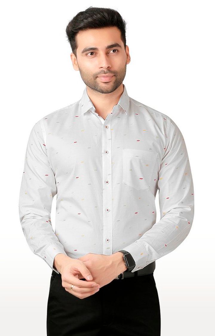 5th Anfold | Fifth Anfold Printed Formal Pure Cotton Full Sleeve Spread Collar Pure White Shirt