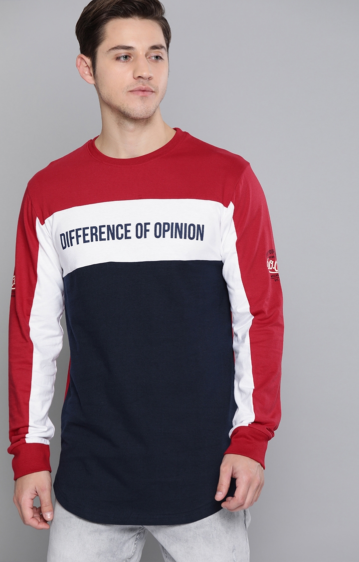 Difference of Opinion | Difference of Opinion Full Sleeve Red Colourblock T-Shirt