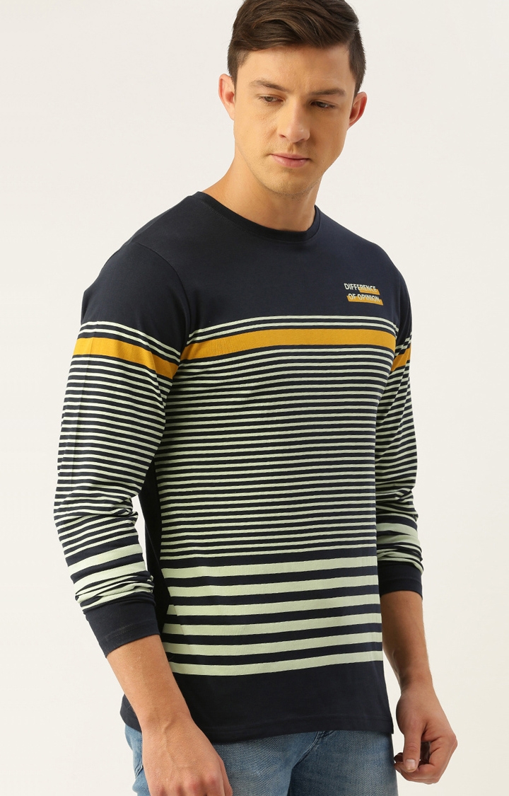 Men's Blue Cotton Striped T-Shirts