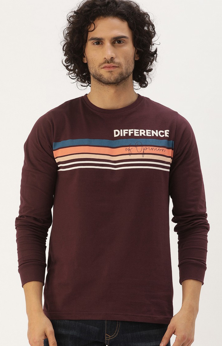 Men's Red Cotton Striped T-Shirts
