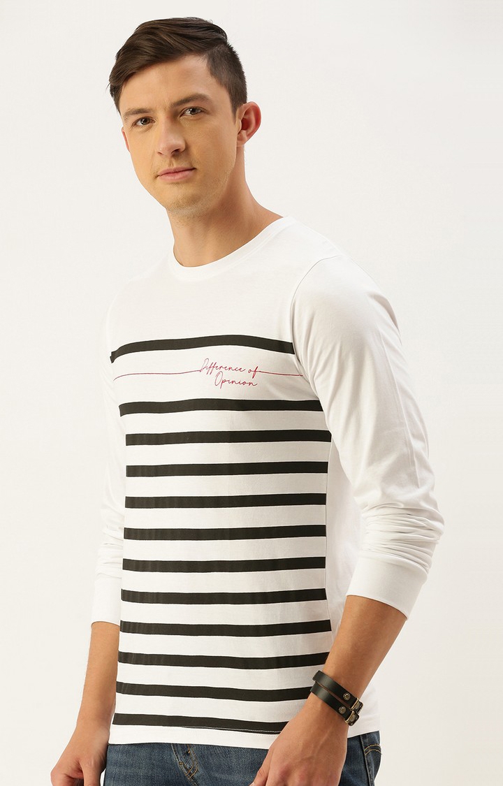 Men's White Cotton Striped T-Shirts