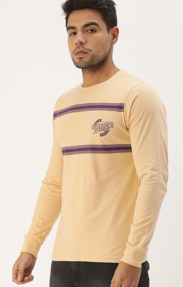 Men's Beige Cotton Striped T-Shirts