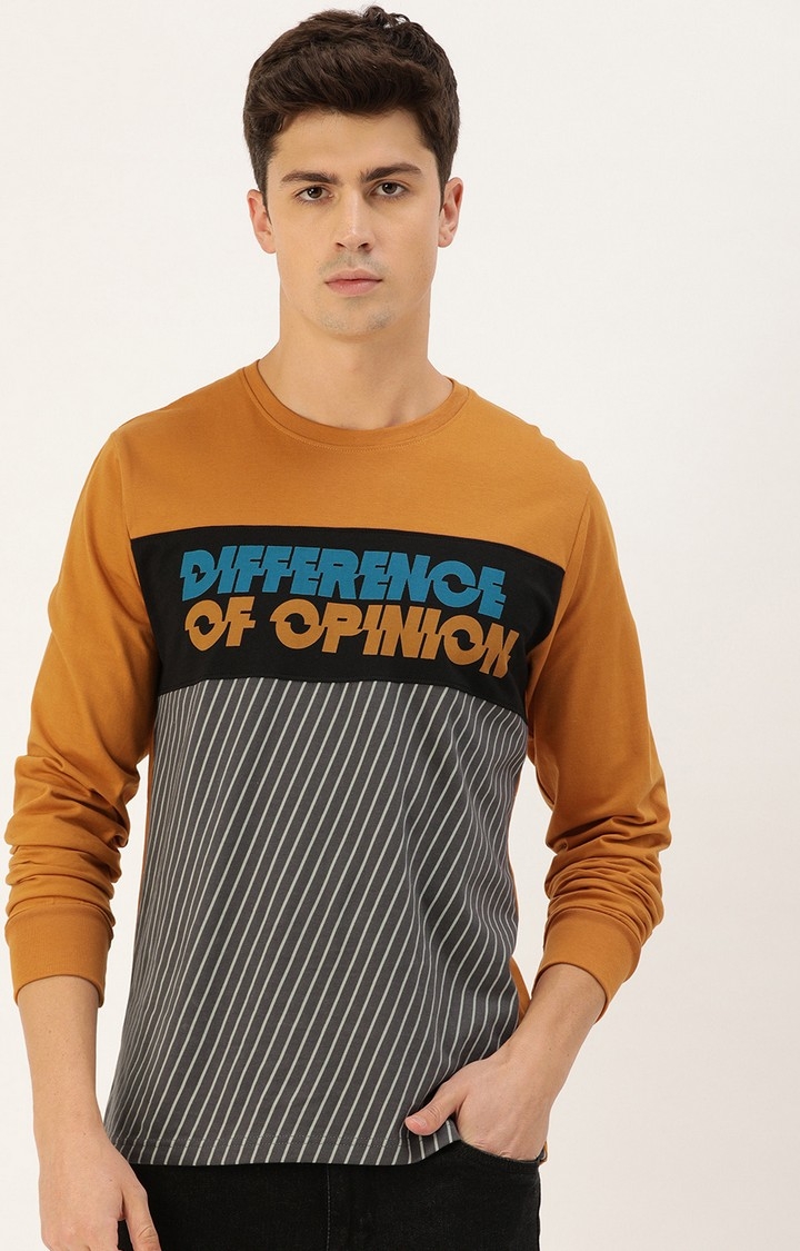 Difference of Opinion | Difference of Opinion Full Sleeve Brown Printed T-Shirt