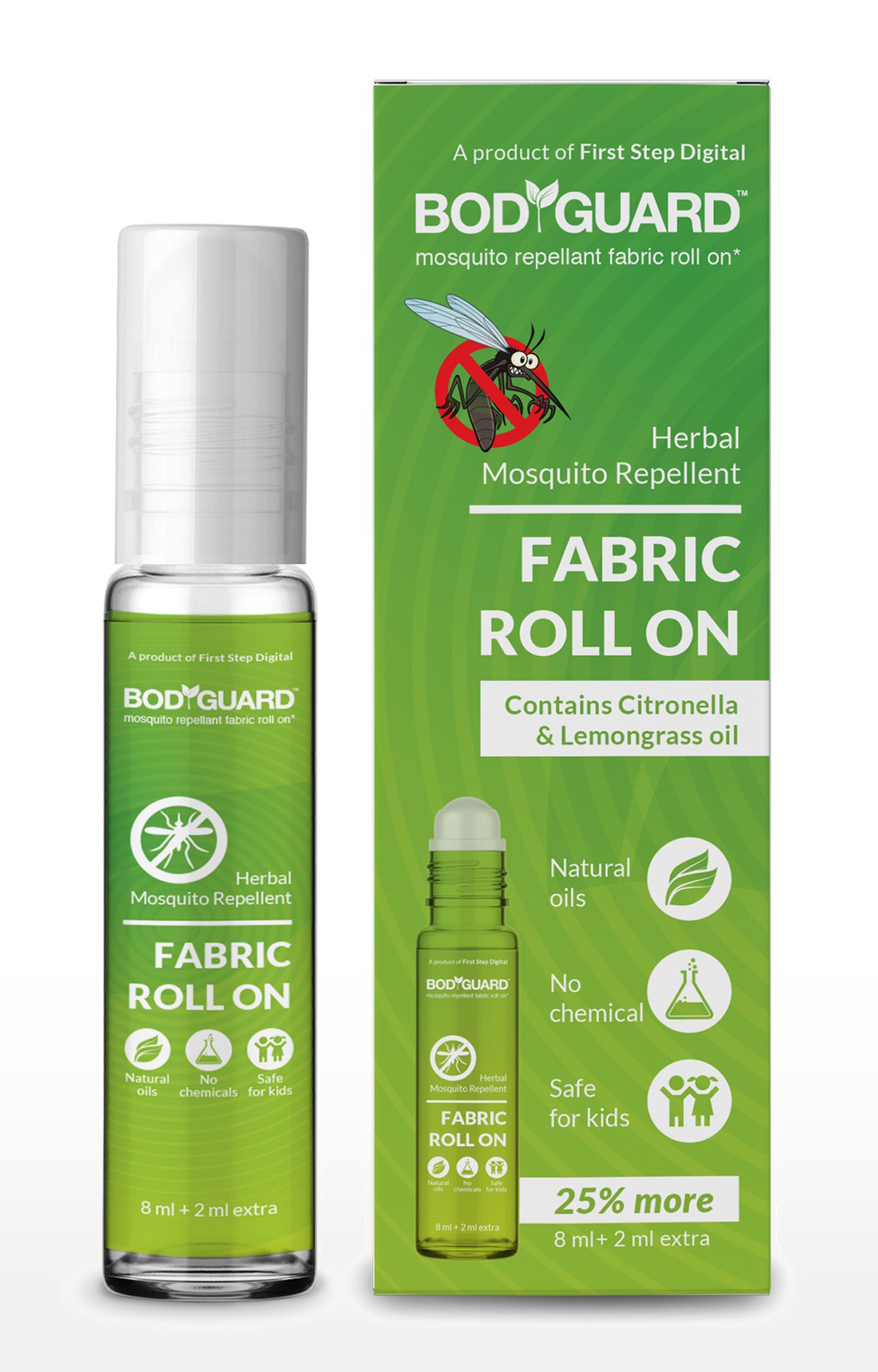 Bodyguard | Bodyguard Herbal Fabric Roll On with Citronella and Lemongrass Oil - 8 ml + 2 ml Extra