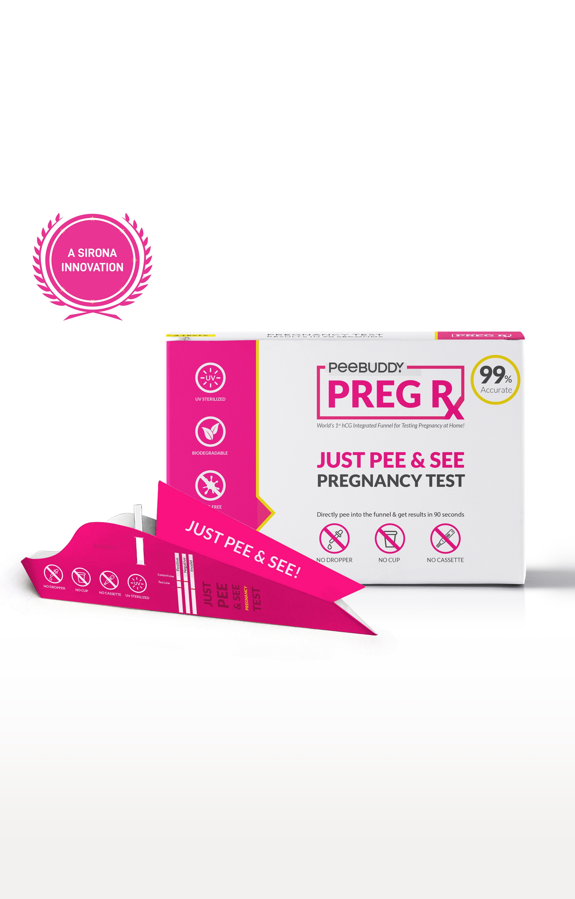 Peebuddy Pregrx Pregnancy Test Strips In Funnel - 3 Funnels