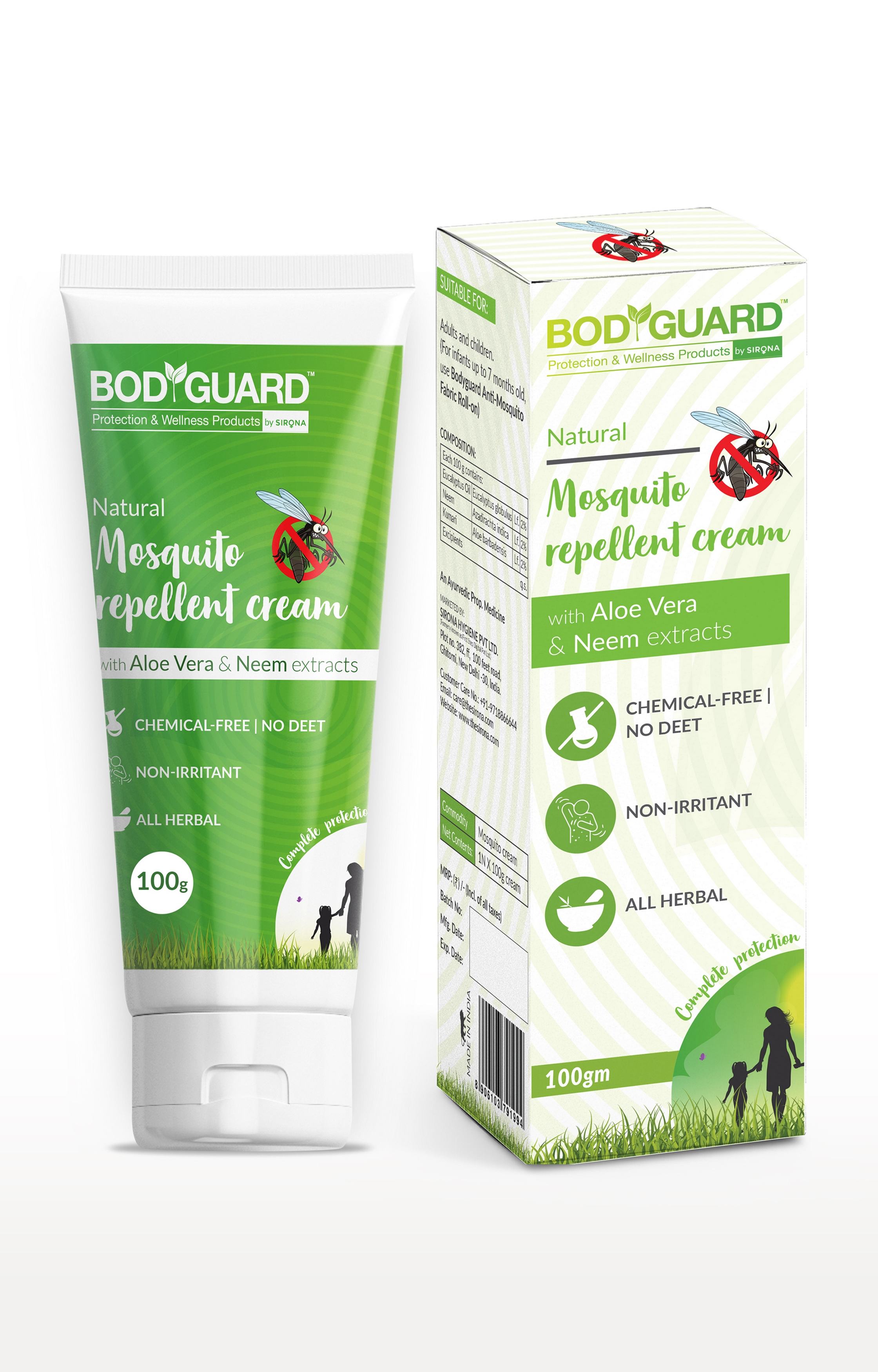Bodyguard | Bodyguard Natural Mosquito Repellent Cream With Aloe Vera And Neem Extracts - 100 Gm