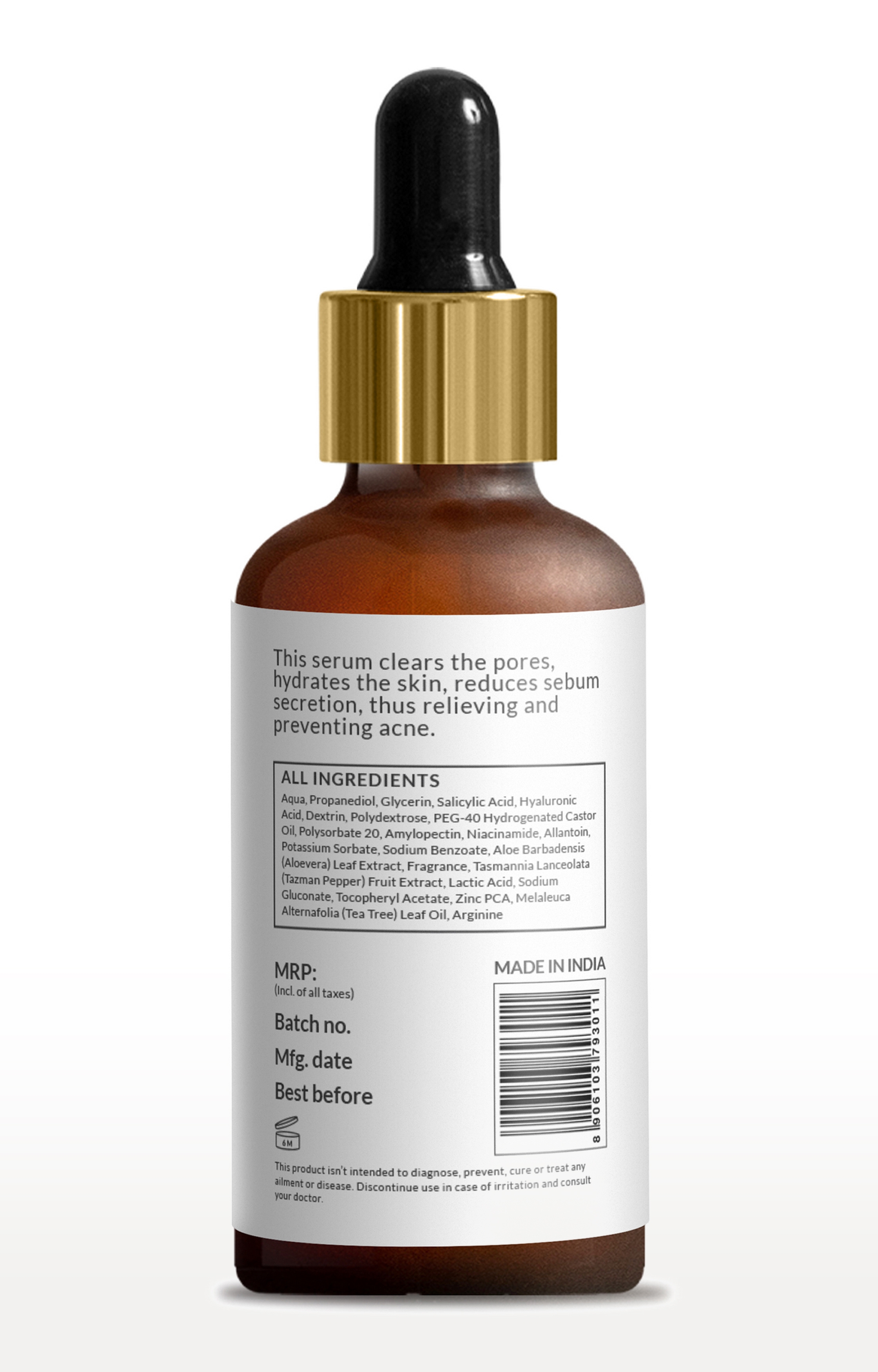 Sirona Anti Acne Face Serum - 30 Ml With Tee Tree Oil, Salicylic Acid, Hyaluronic Acid And Vitamin E