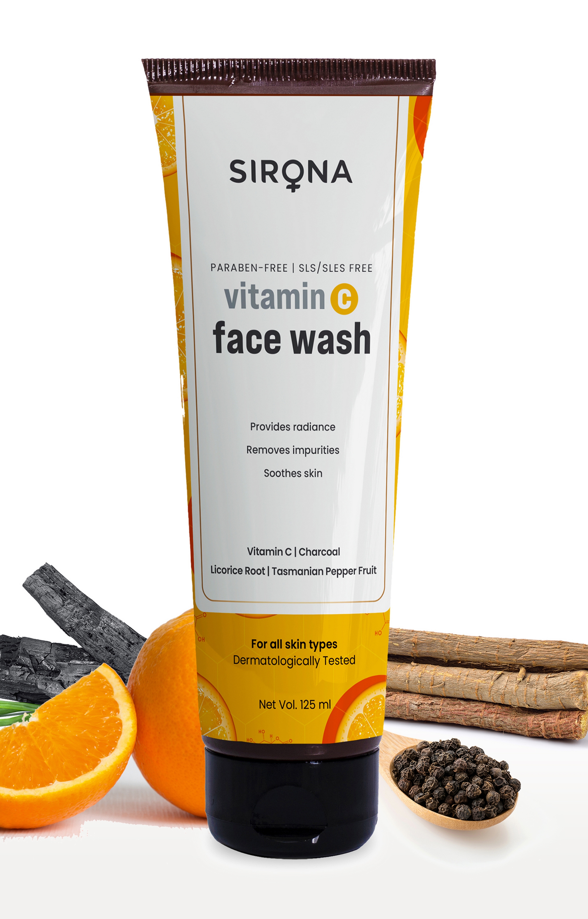 Sirona | Sirona Vitamin C Face Wash For Men & Women – 125 Ml With Charcoal Licorice Root & Tasmanian Pepper Fruit