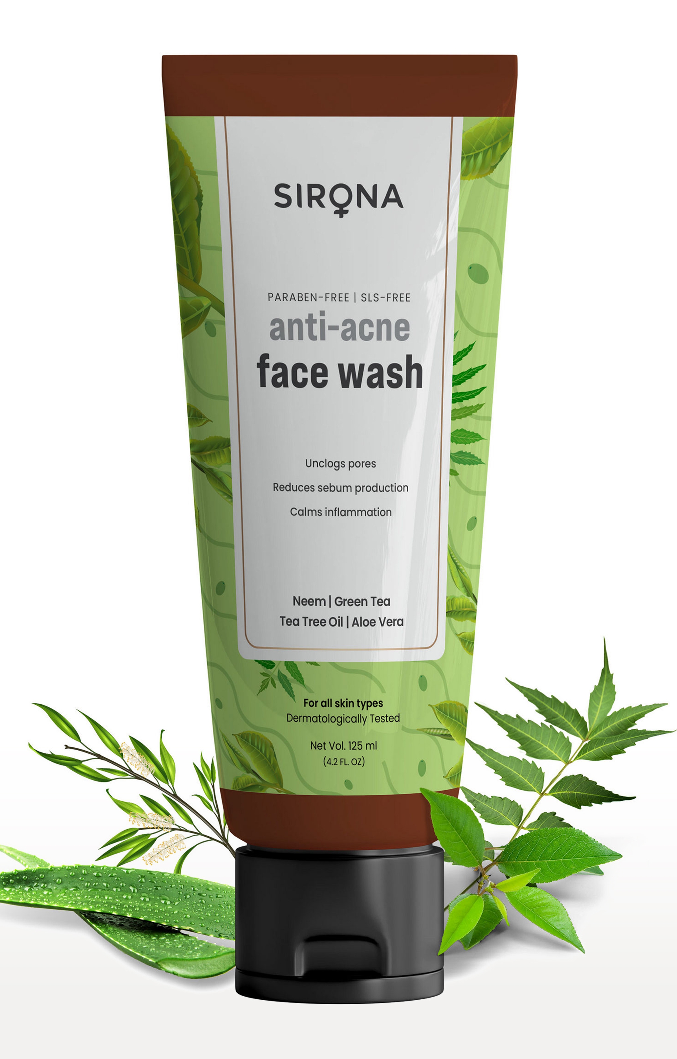 Sirona | Sirona Anti Acne Face Wash For Men & Women – 125 Ml With Neem, Green Tea, Tea Tree Oil & Aloe Vera 