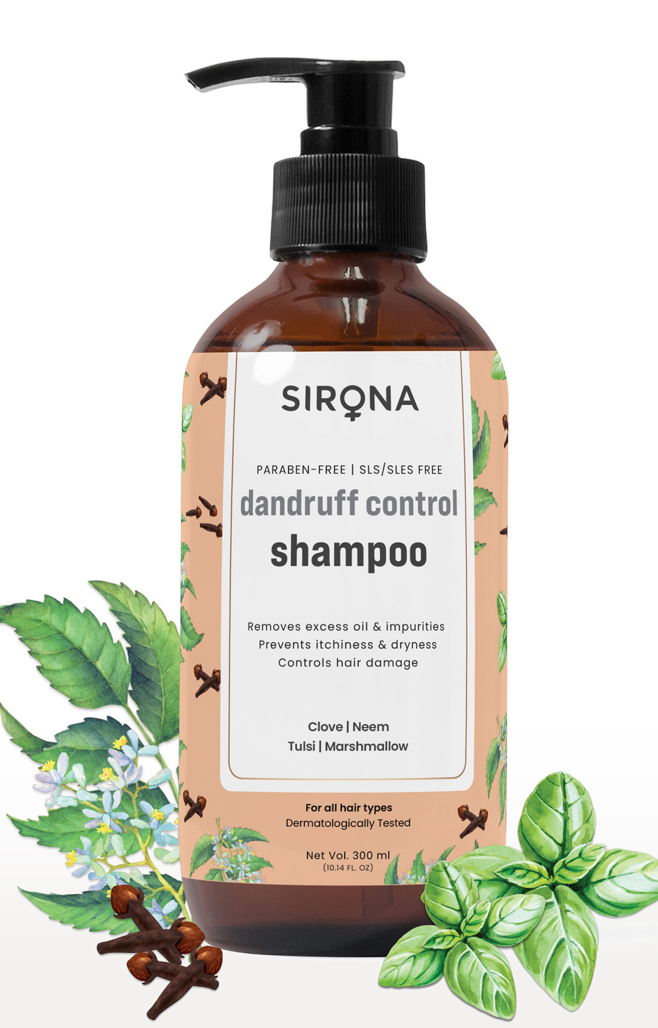 Sirona | Sirona Marshmallow & Clove Anti Dandruff Shampoo With Neem & Tulsi For Men & Women - 300 Ml 
