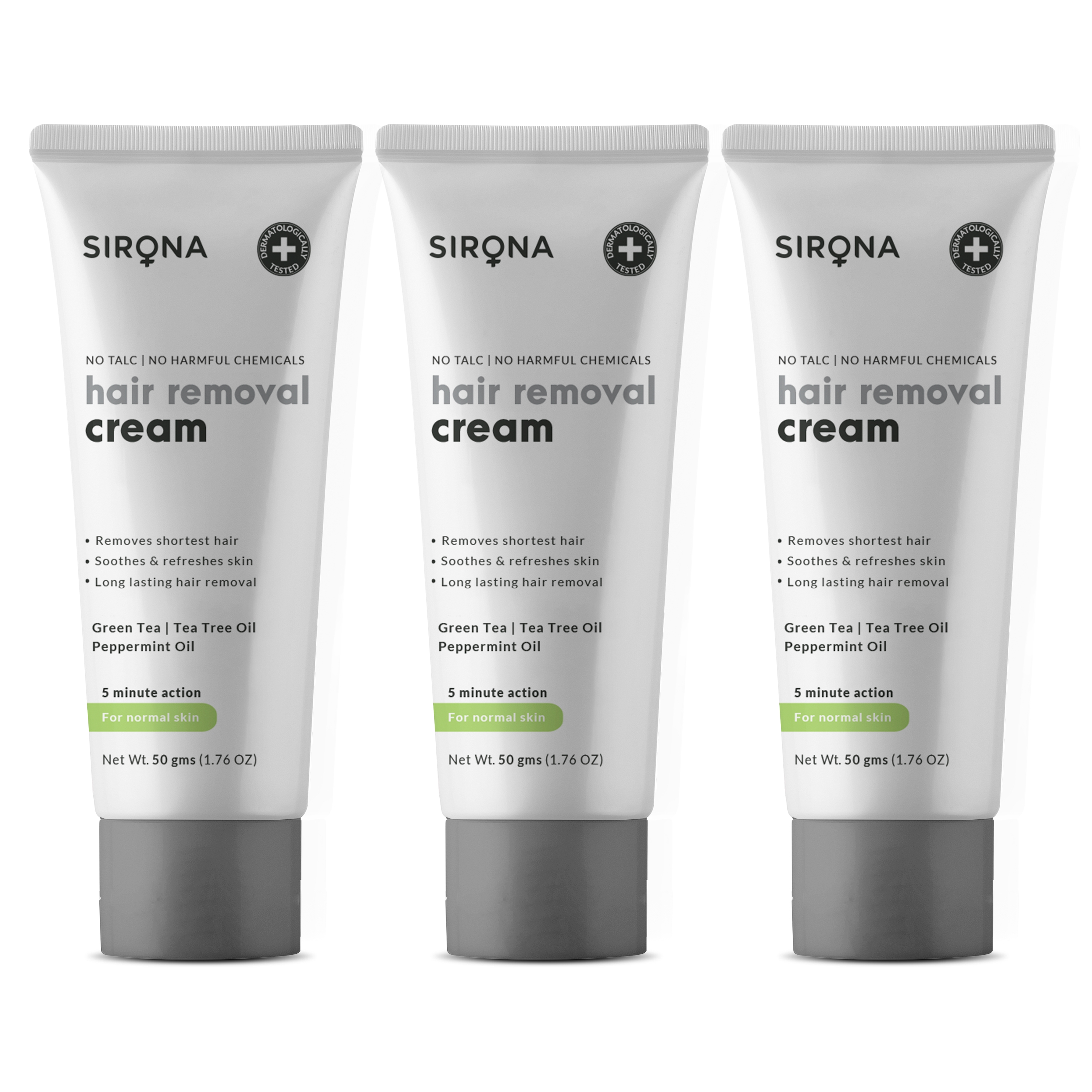 Sirona | Sirona Normal Skin with Green Tea & Tea Tree Hair Removal Cream - 50 gm (Pack of 3)