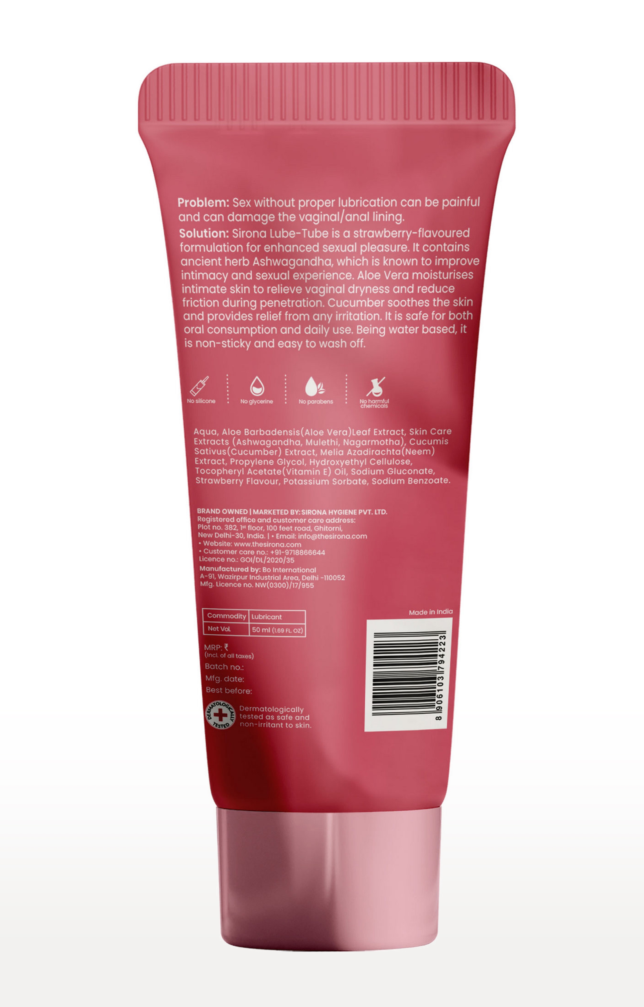 Sirona Glycerine Free Natural Strawberry Lubricant Gel For Men & Women – 50 Ml