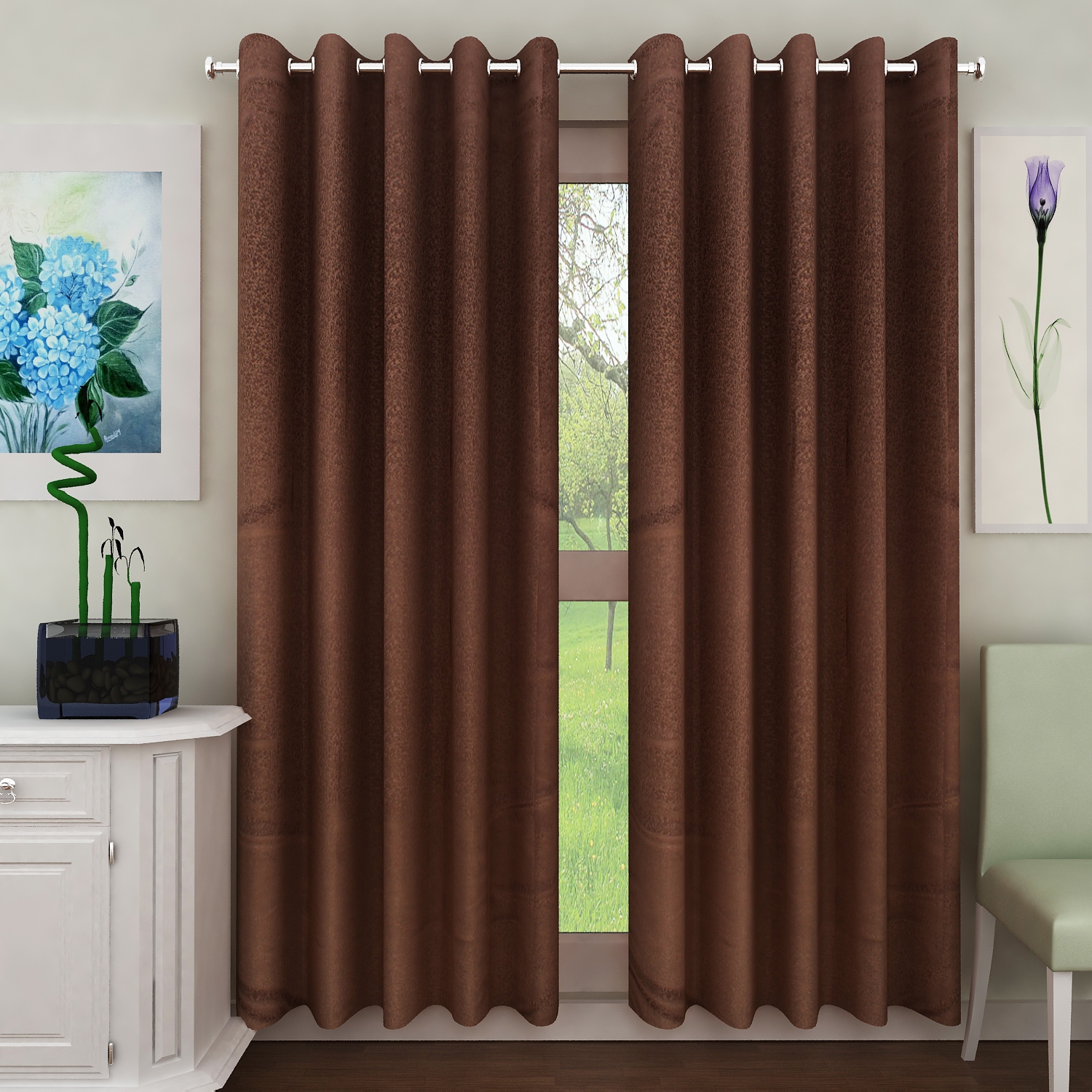 Sita Fabrics | Sita Fabrics Premium Polyester Printed Brown Door Curtain - | Length- 108 Inch | Width- 30 Inch