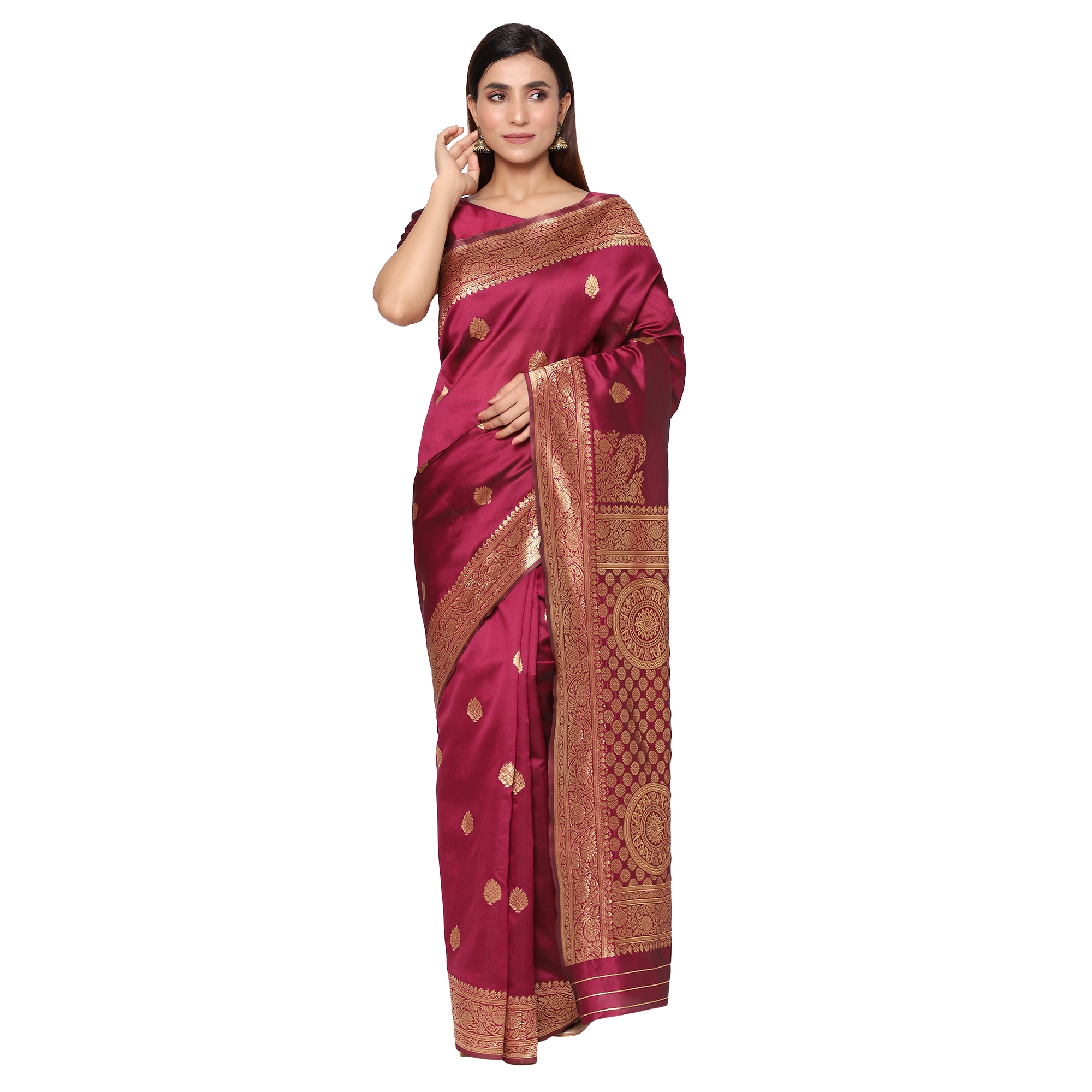 Glemora Wine Fancy Ethnic Wear Silk Blend Banarasi Traditional Saree