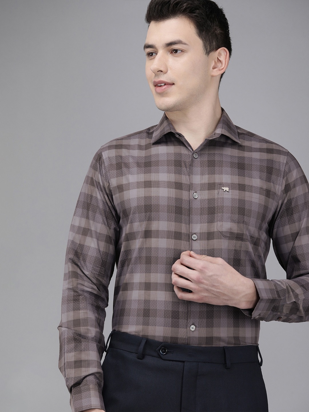 The Bear House | Men's Grey Slim Fit Formal Shirt
