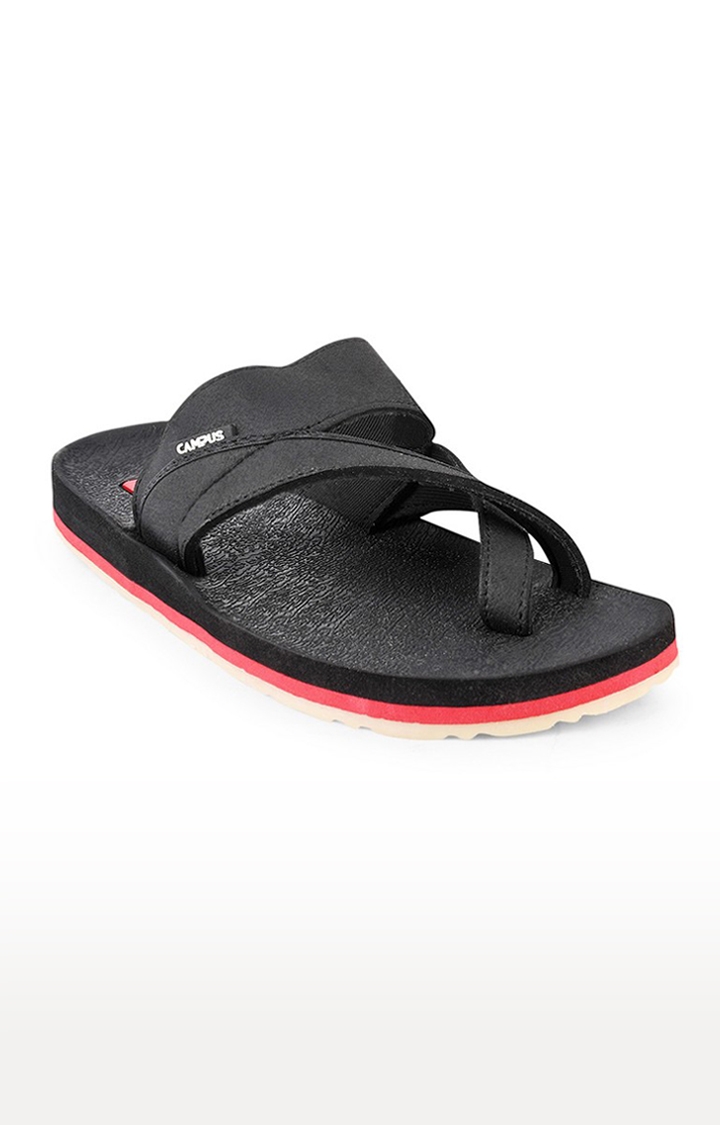 Campus Shoes | Men's Black Synthetic Slippers