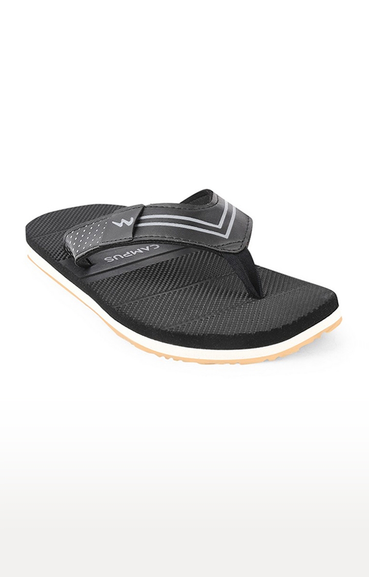 Campus Shoes | Men's Black Synthetic Slippers