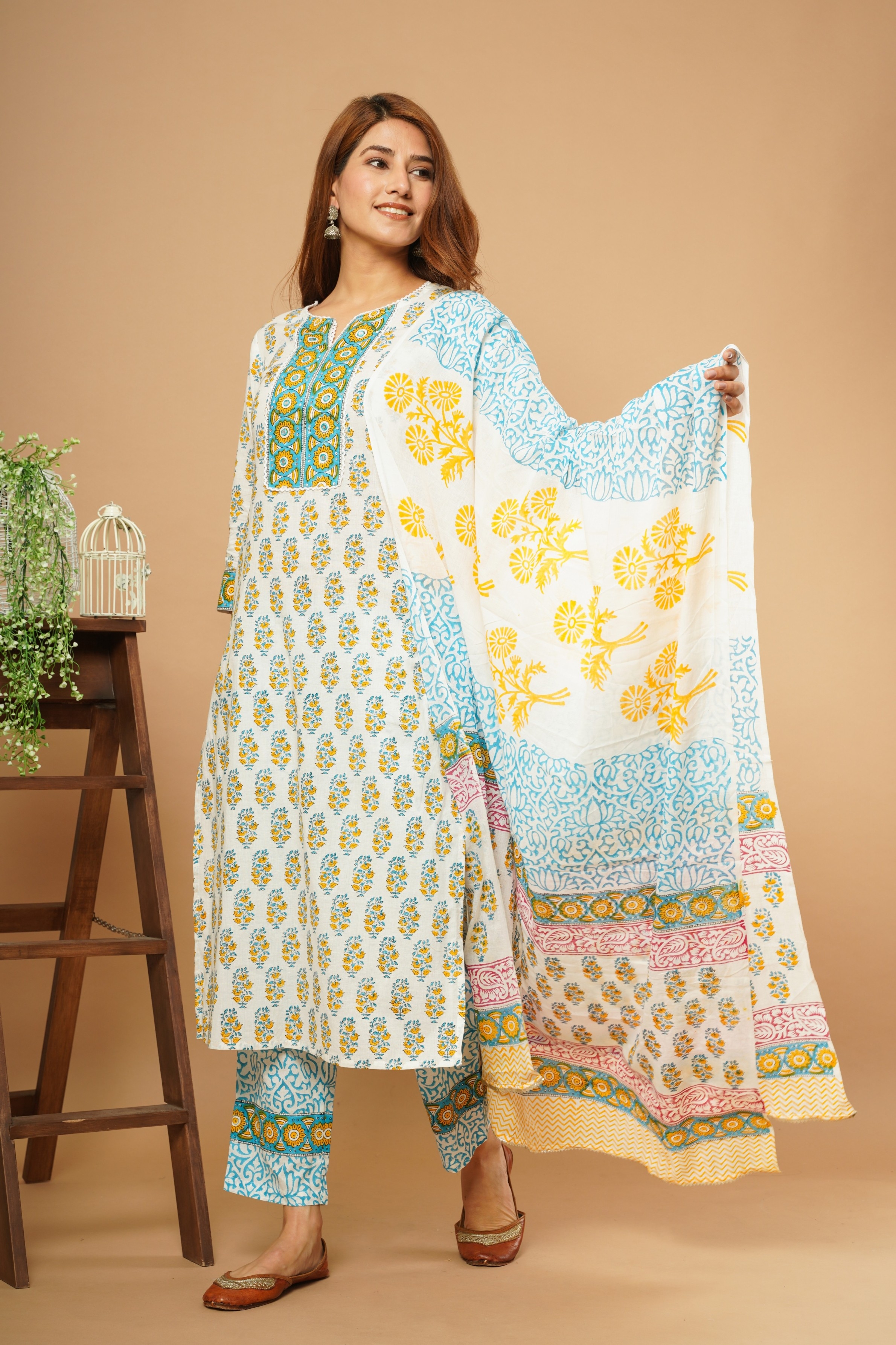 Crafted for You | 100% BLOCK PRINTED with DUPATTA LACE KURTA SET