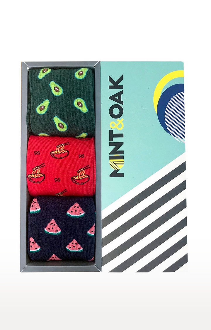 Mint & Oak | Mint & Oak Breakfast Delight Crew Length Socks for Men - Combo Pack of 3