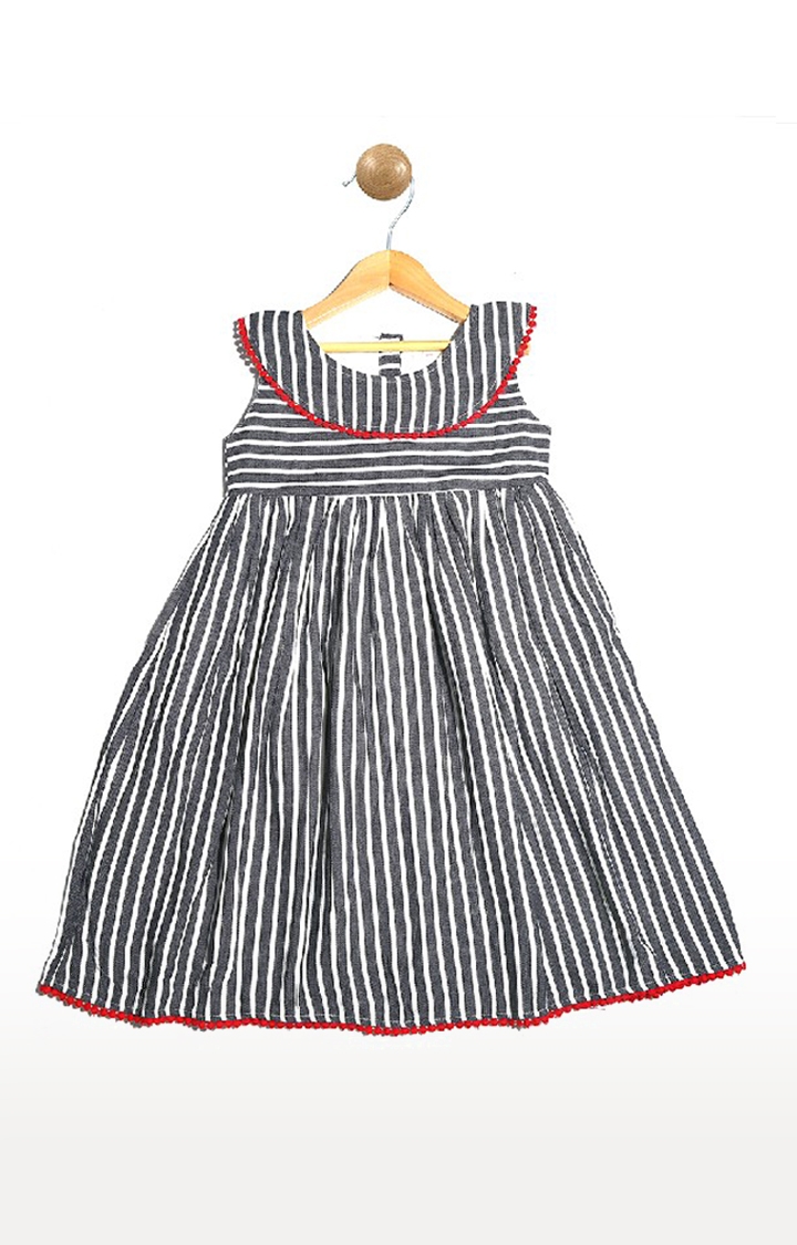 Pinehill | Pinehill Kids Girls Black Striped Neck Flayer Dress