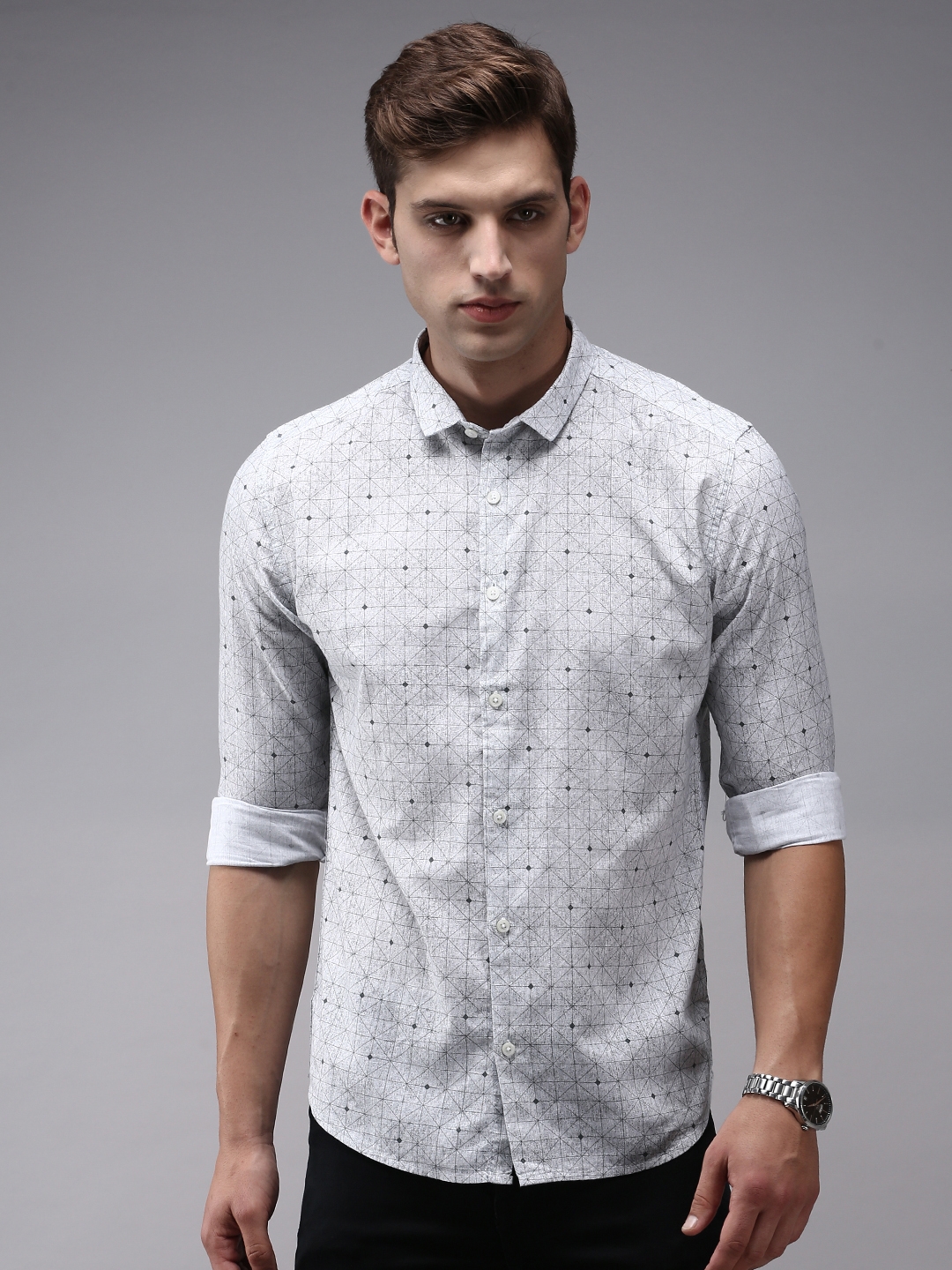 Men's Grey Cotton Checked Casual Shirts