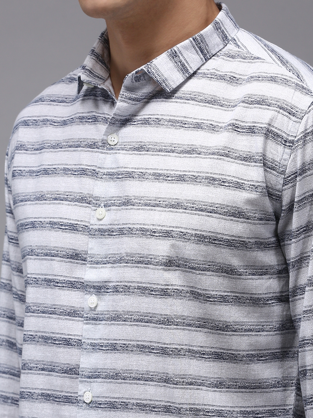 Men's Grey Cotton Striped Casual Shirts