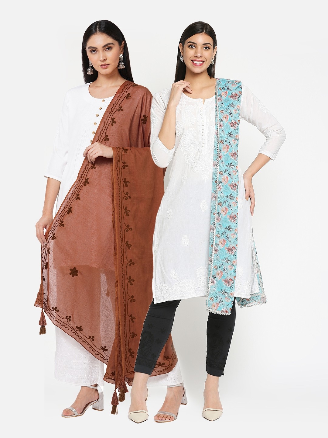 Get Wrapped | Get Wrapped Embroidered & Digital Printed Dupatta Combo for Women - Pack of 2