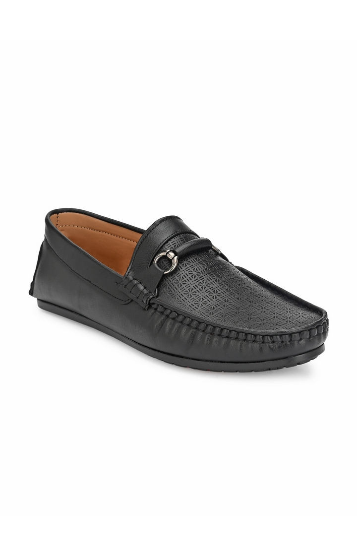 Guava | Guava Texture Embossed 360 Flexible Slip-on Driving Loafer Shoes - Black