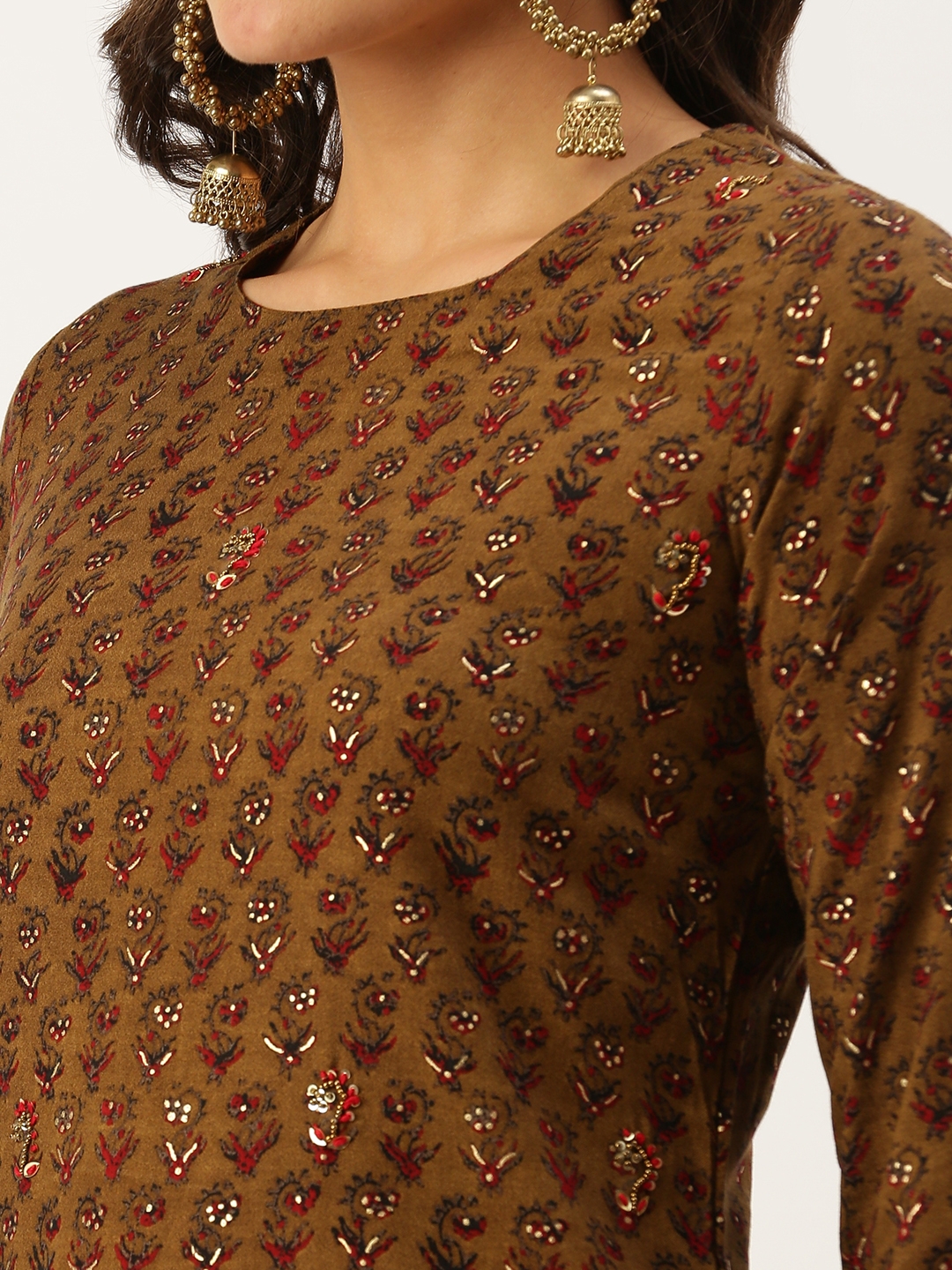Women's Brown Cotton Printed Comfort Fit Kurtas