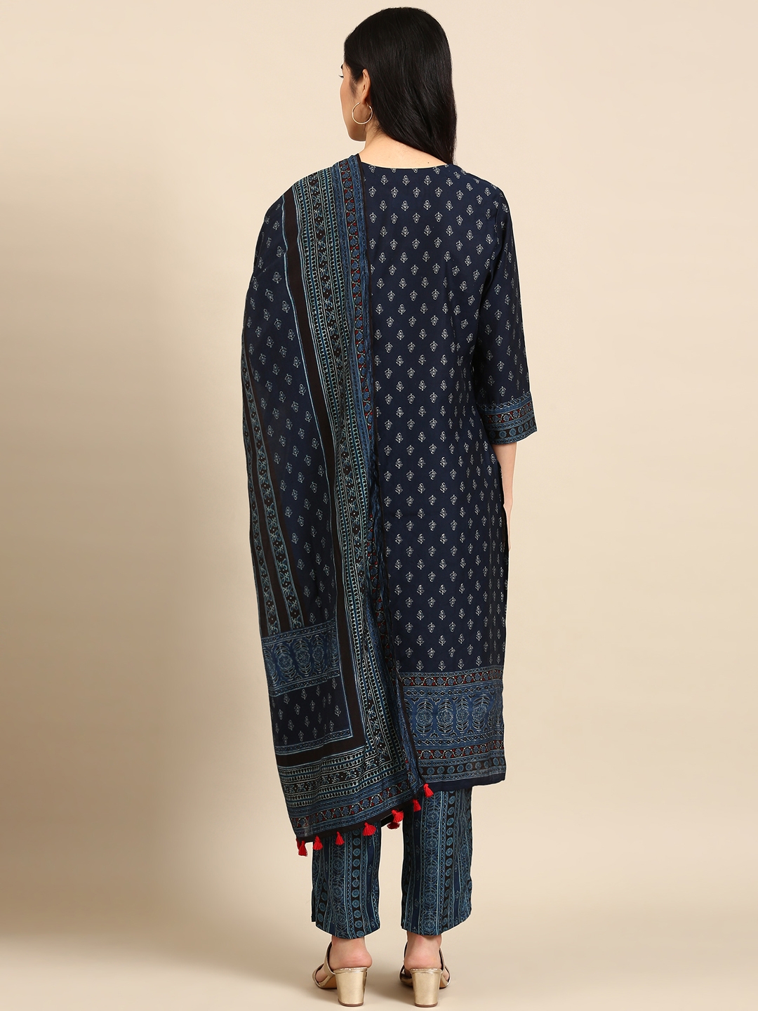 Women's Blue Chanderi Printed Comfort Fit Kurta Sets