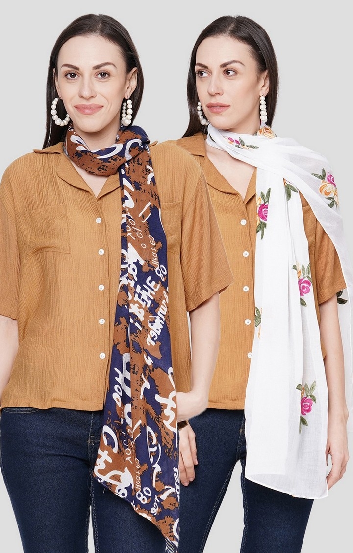 Get Wrapped | Get Wrapped Multi-Coloured Polyester Printed Scarf for Women - Pack of 2