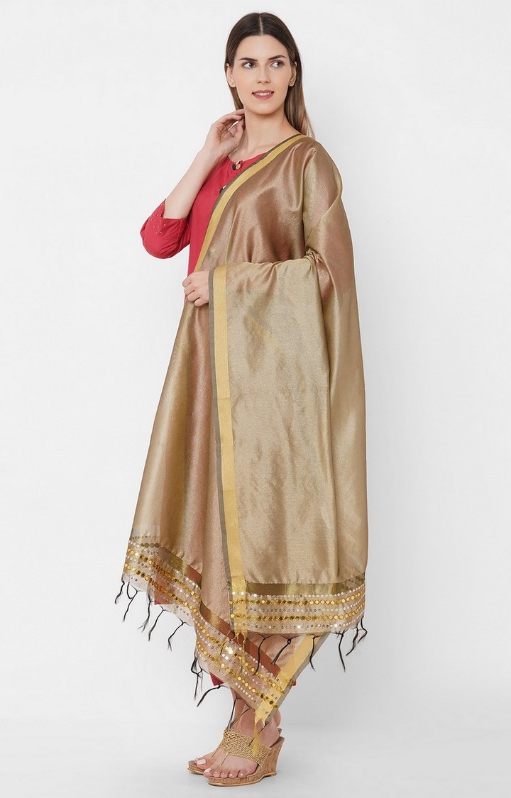 Get Wrapped | Get Wrapped Polyester Gold Border Beige Dupatta With Embroidery 2