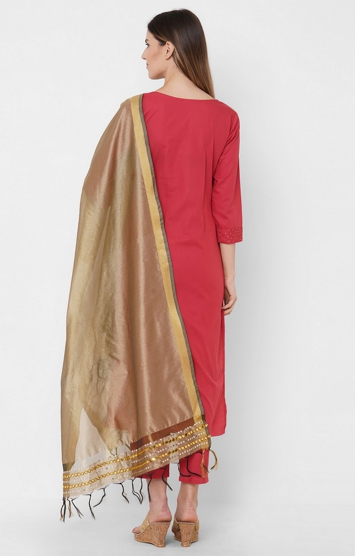 Get Wrapped | Get Wrapped Polyester Gold Border Beige Dupatta With Embroidery 3