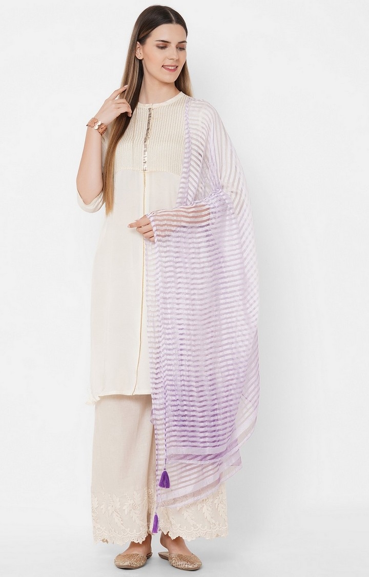 Get Wrapped | Get Wrapped Textured Purple Shaded Dupatta with Tassels