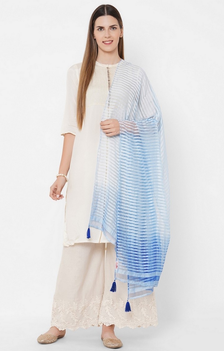 Get Wrapped | Get Wrapped Textured Shaded Blue Dupatta with Tassels
