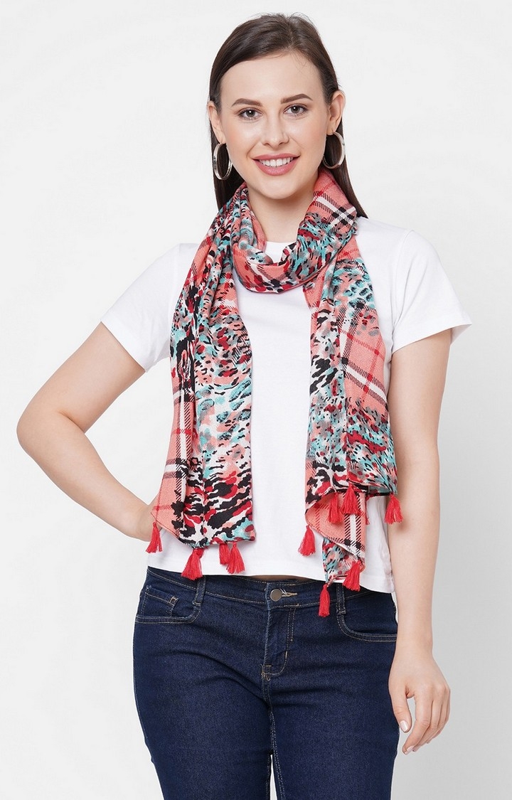Get Wrapped | Get Wrapped Printed Pink Scarf with Tassels for Women