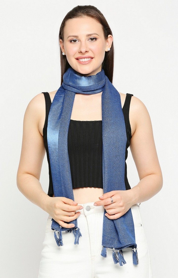 Get Wrapped | Get Wrapped Lurex Blue Scarf with Tassels for Women